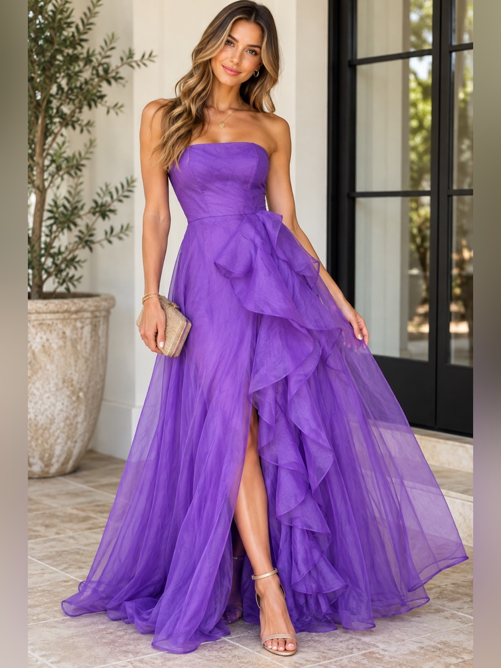 Lulus Endless Elegance Strapless Ruffled Maxi Dress Size XS